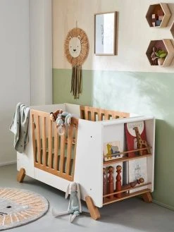 Lit Bébé Avec Barrière Amovible + Rangement Bibliothèque LIGNE PIROUETTE Blanc - Vertbaudet