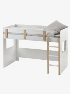 Lit Mezzanine Mi-hauteur Enfant LIGNE EVEREST Blanc/bois - Vertbaudet